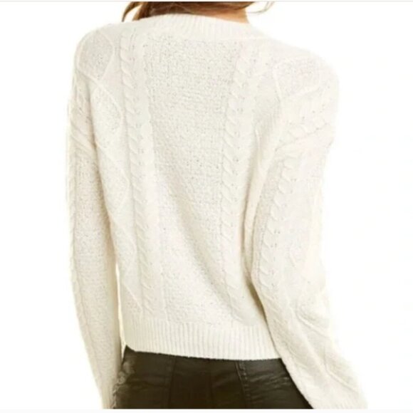 Vince Merino Wool Blend Cream Long Sleeve Crew Neck Cable Knit Sweater Size M - Picture 3 of 14